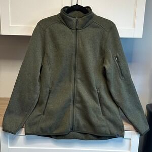 LL Bean Sweater Fleece Jacket Women XL Green Full Zip Mock Neck Granola Gorpcore
